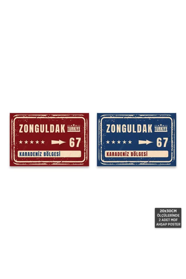 PS1106 - Zonguldak Şehir Tabelası Retro Mdf Ahşap Poster Set (2 Adet - 20x30cm)