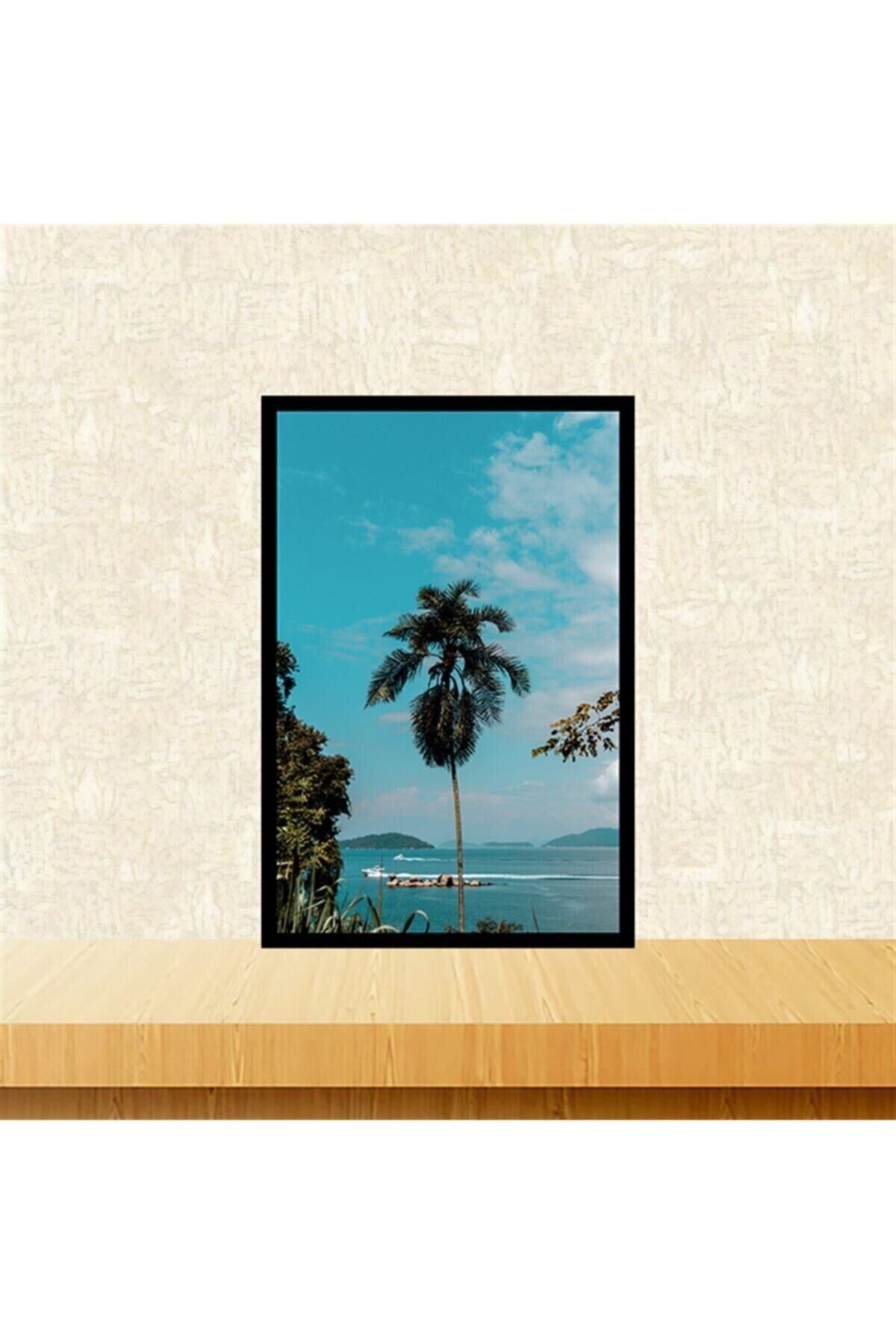 Deniz Ve Ağaçlar Tasarımlı 20-30 Cm Retro Ahşap Tablo Tkfx5974