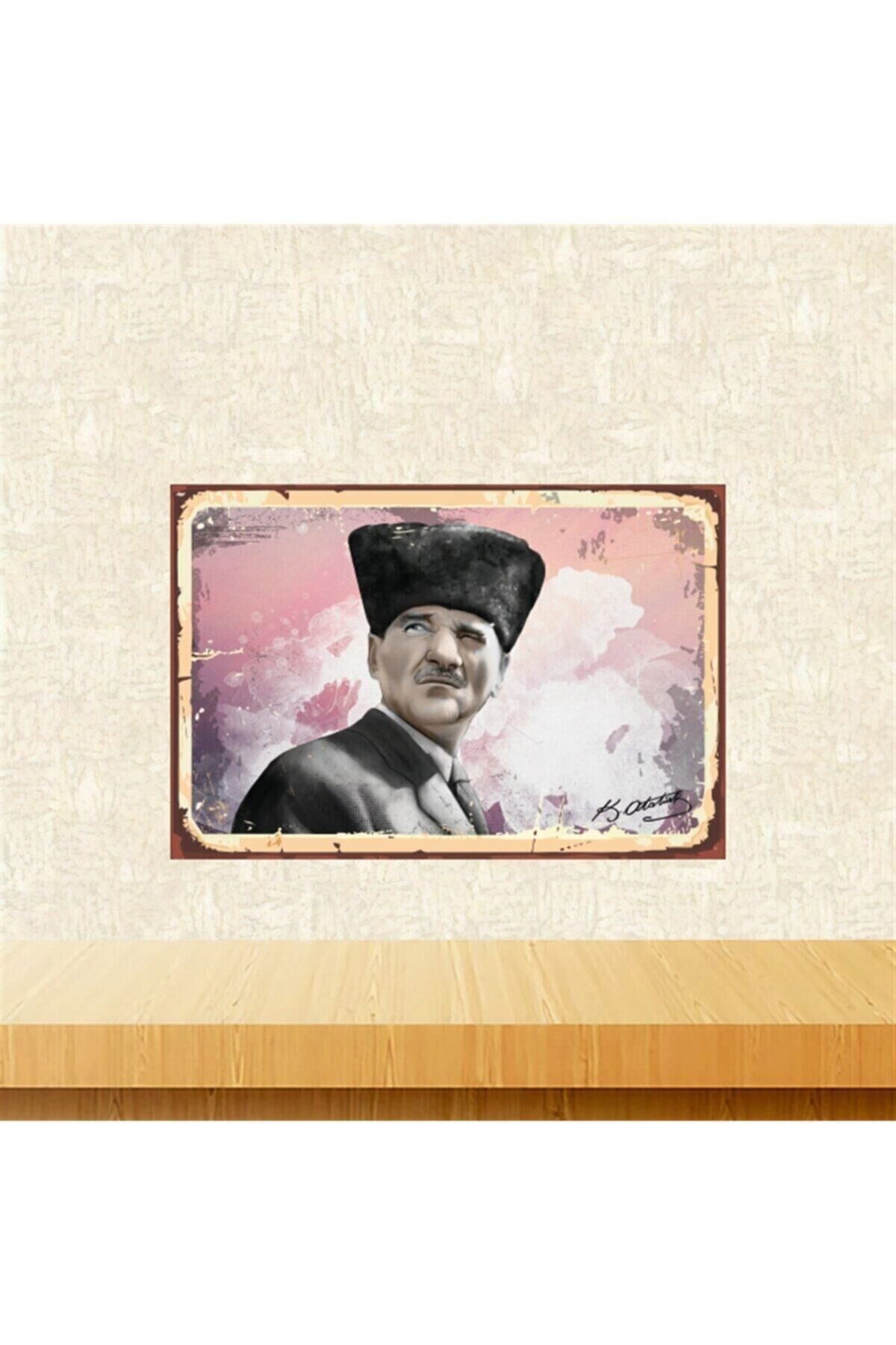 Atatürk 20-30 Cm Retro Ahşap Tablo Tkfx5429
