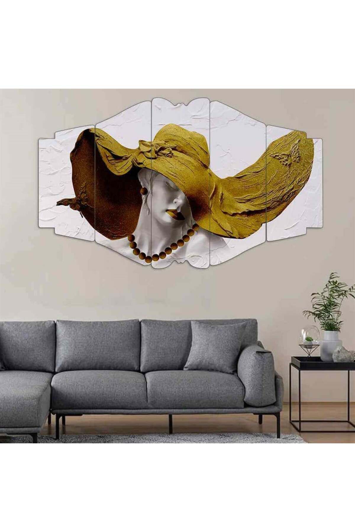 Sarı Şapkalı Kadın - 5 Parçalı Tablo