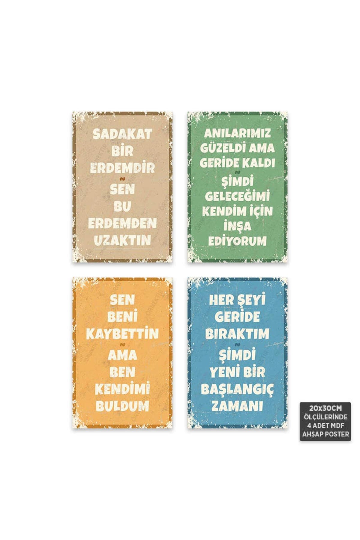 PS1127 - Türkçe Retro Mdf Ahşap Poster Set (4 Adet - 20x30cm)