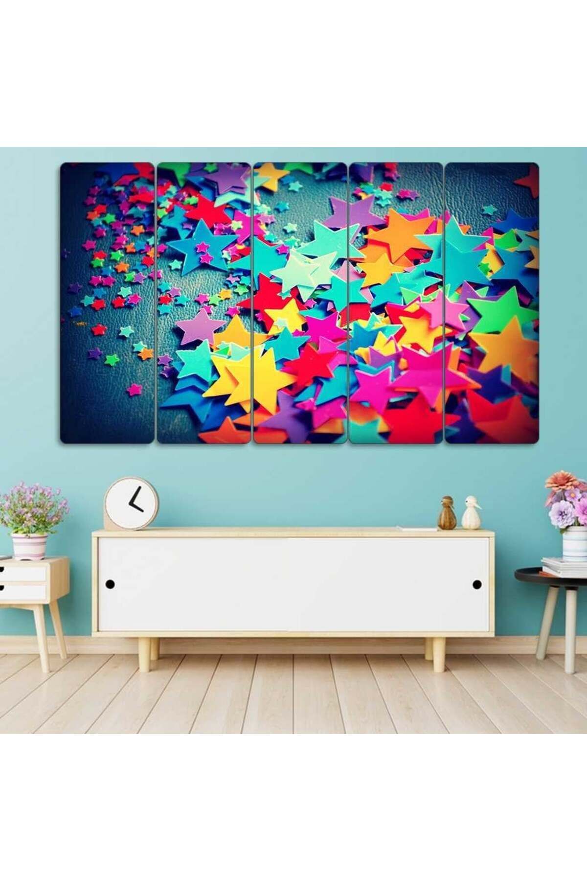 Rengarenk Kartondan Yıldızlar - 5 Parçalı Tablo
