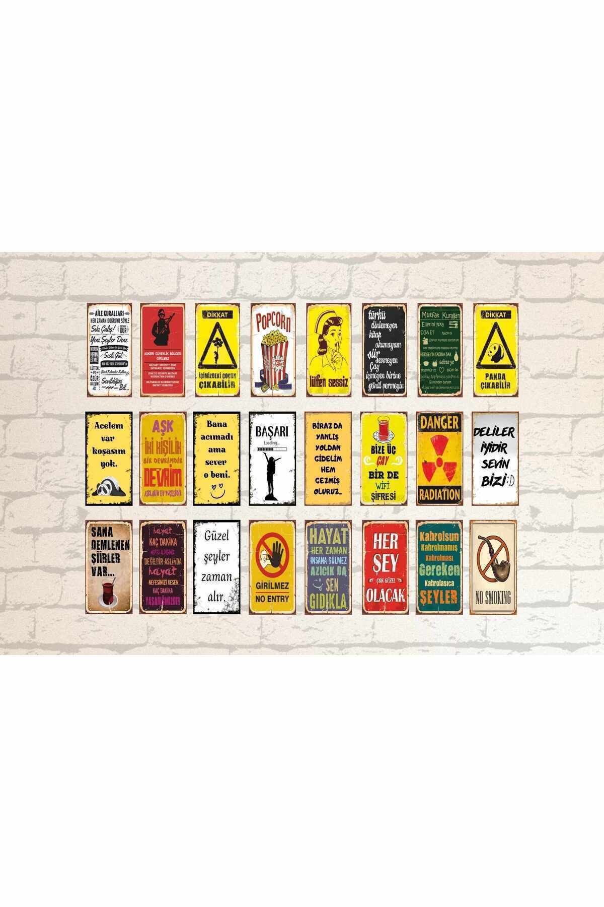 Duvar Yazıları Mini Set 24 lü 10x20cm Ahşap Poster