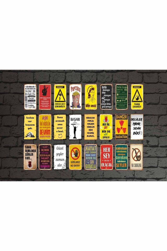 Duvar Yazıları Mini Set 24 lü 10x20cm Ahşap Poster