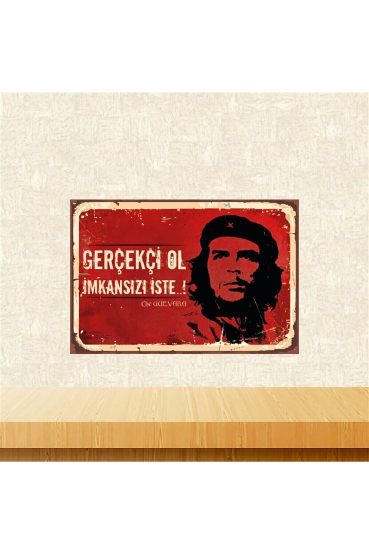 Gerçekçi Ol Che Guevara Tasarımlı 20-30 Cm Retro Ahşap Tablo Tkfx5439