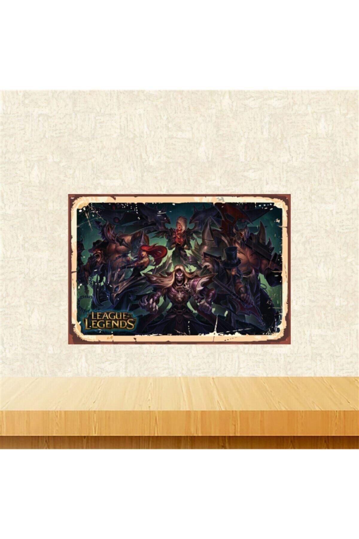 League Legends Tasarımlı Retro Ahşap Tablo Tkfx5647