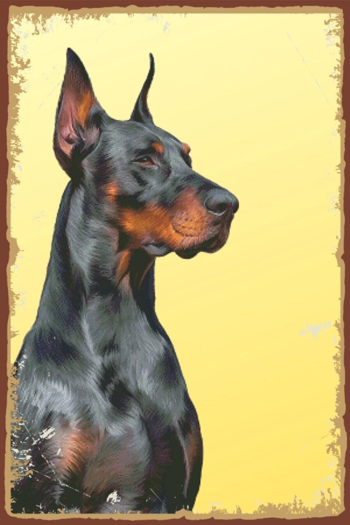 Doberman 002 Görseli Retro Ahşap Poster