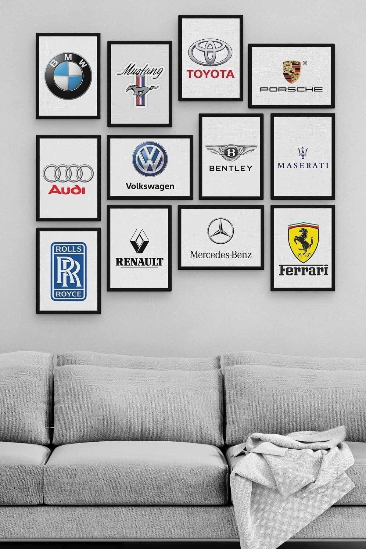 Araba Markaları 12 Parça Ahşap Mdf Tablo Zlltb371