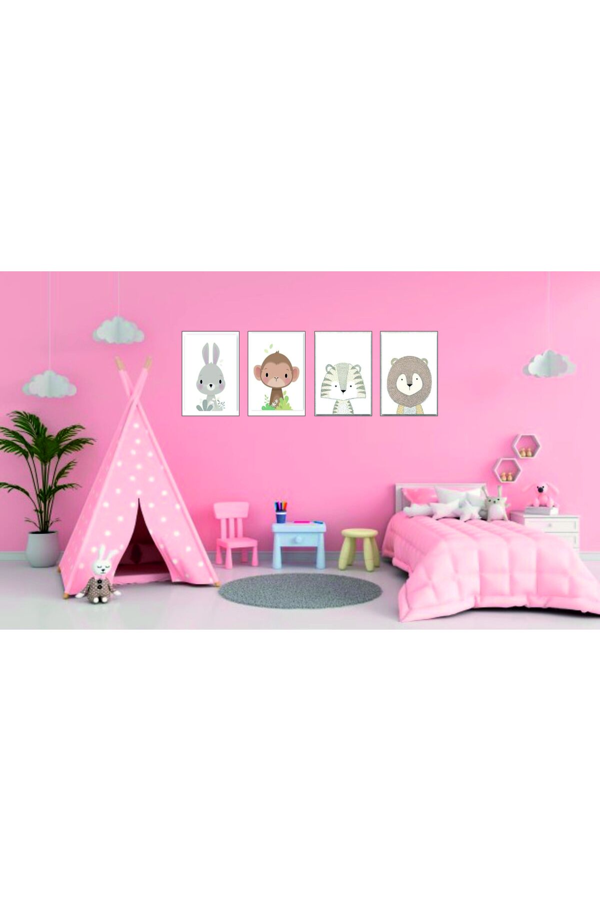 Çocuk Odası Safari Dekoratif Retro Mdf Tablo ( Çerçeve Görünümlü )