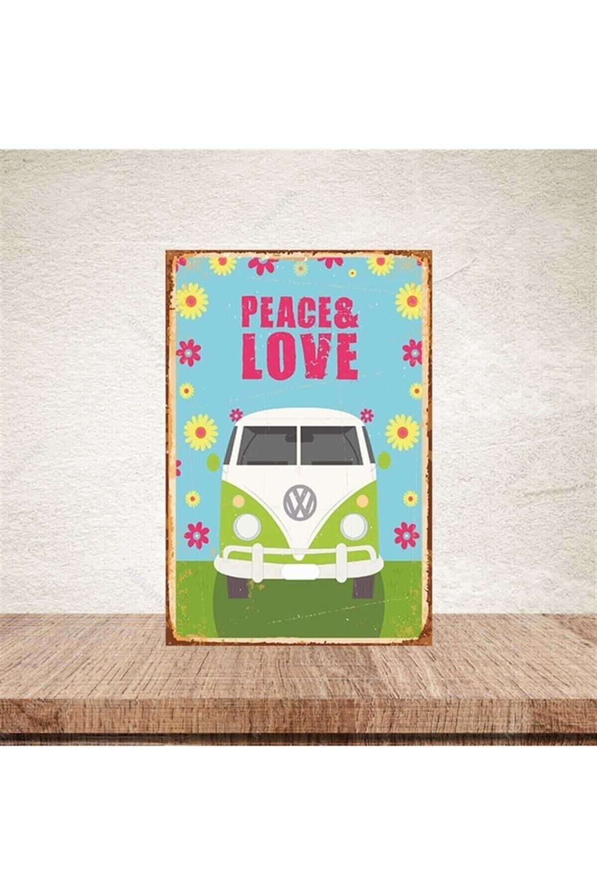 Peace & Love 20-30 Cm Retro Ahşap Poster
