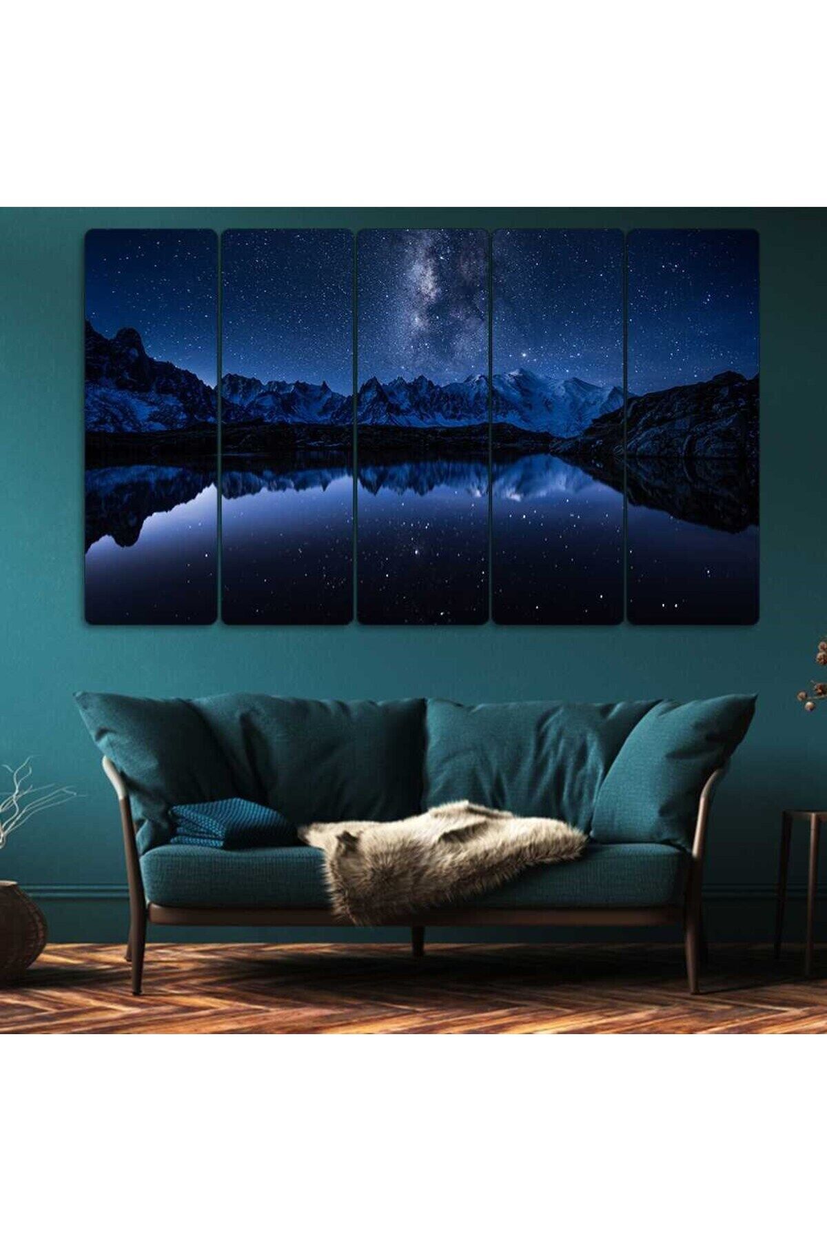 Gece, Göl Manzara, Dağlar - 5 Parçalı Tablo