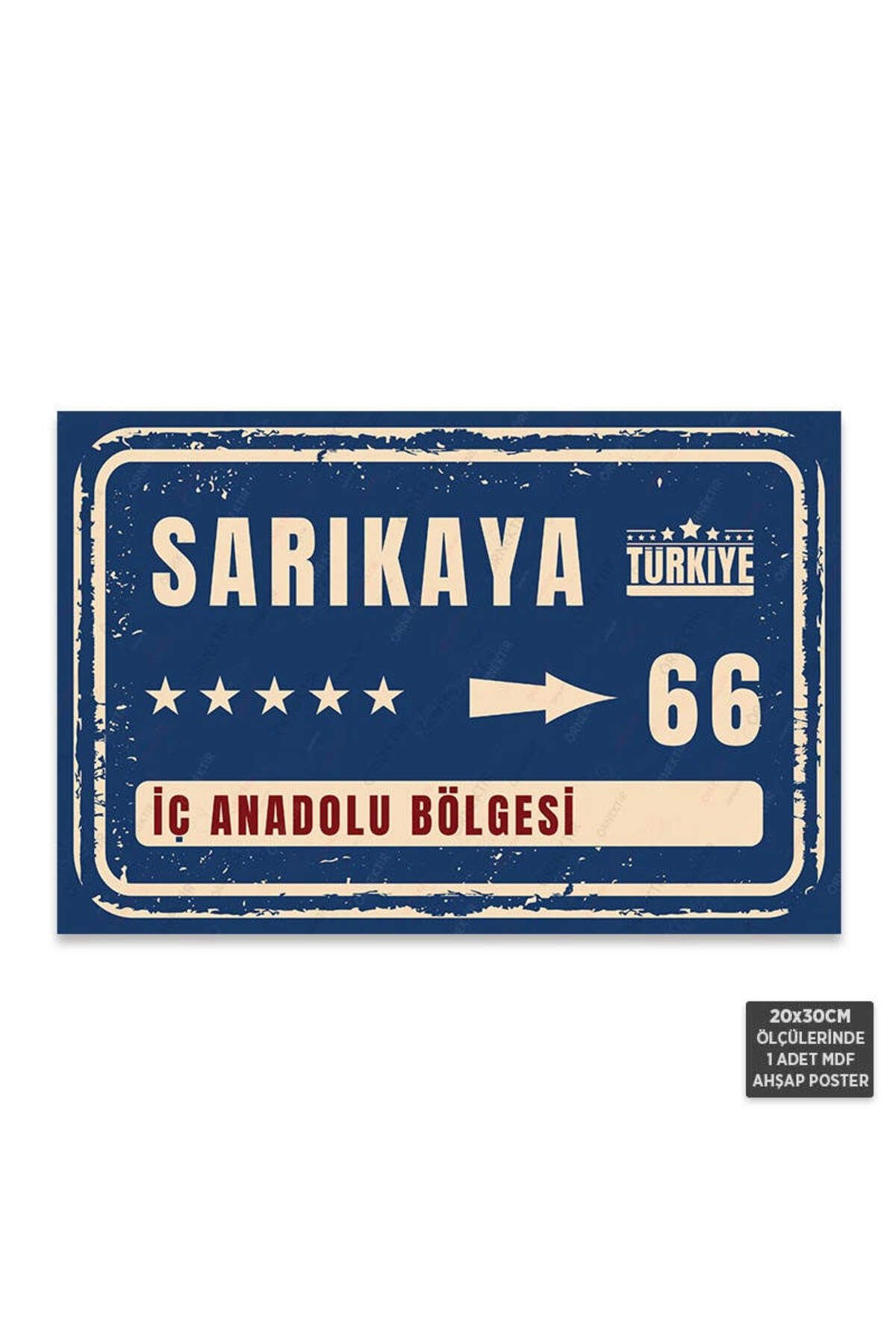 PT1200 - Sarıkaya Şehir Tabelası Retro Mdf Ahşap Poster (20x30cm)